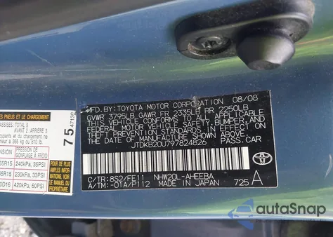 2009 Toyota Prius z USA, uszkodzony, nr VIN JTDKB20U797824826